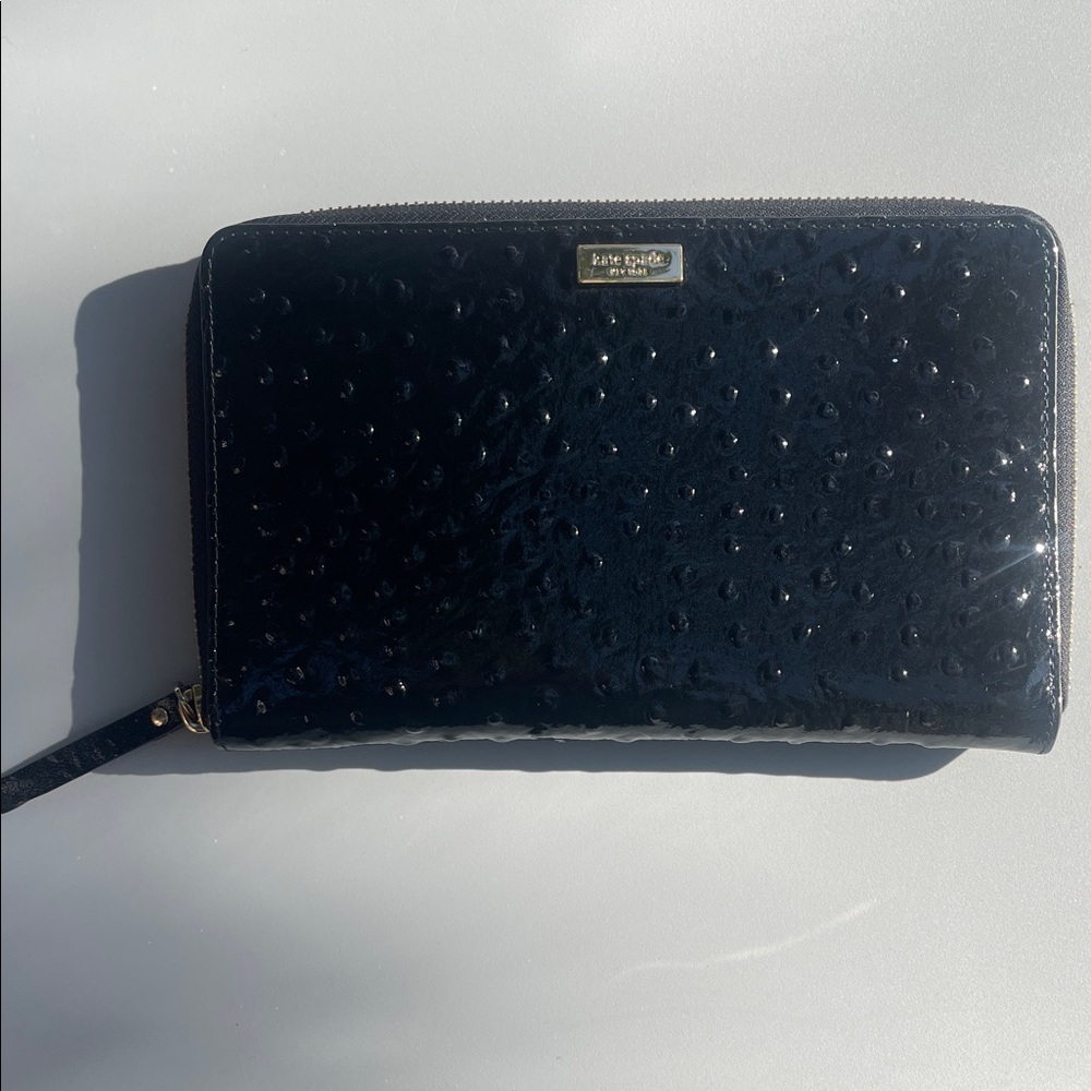 Kate Spade Patent Black Ostrich XL Wallet
